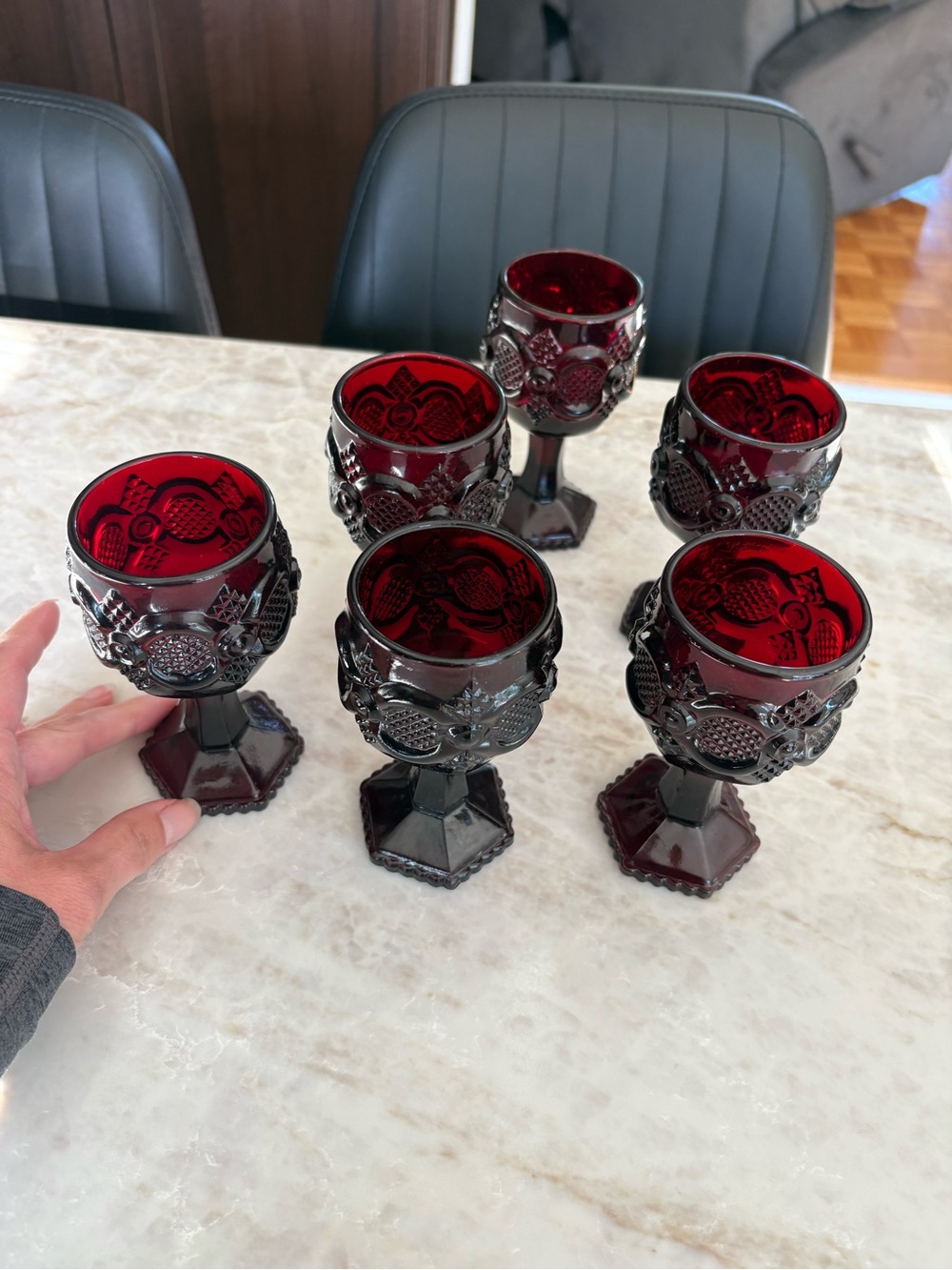 Set of 6 Vintage Avon Cape Cod 1876 Ruby Red Cordial Wine Goblets/Glasses 4.5in